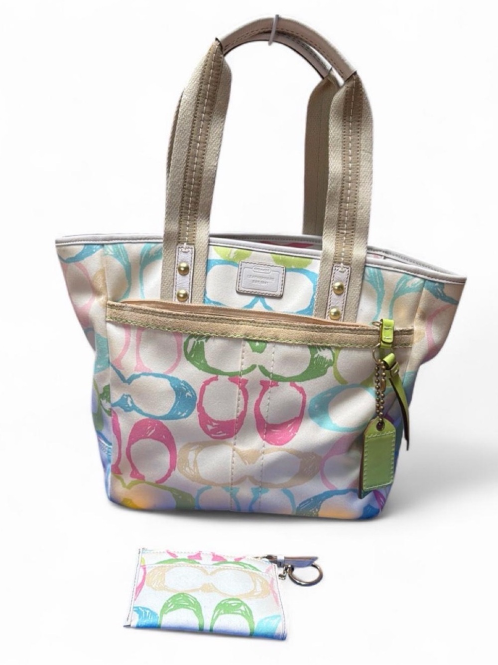 Authentic Y2K Coach Scribble Multicolor Tote Bag + matching coin purse